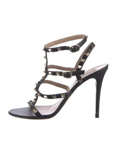 Pre-owned Valentino Garavani Rockstud Accents Leather Gladiator Sandals In Black