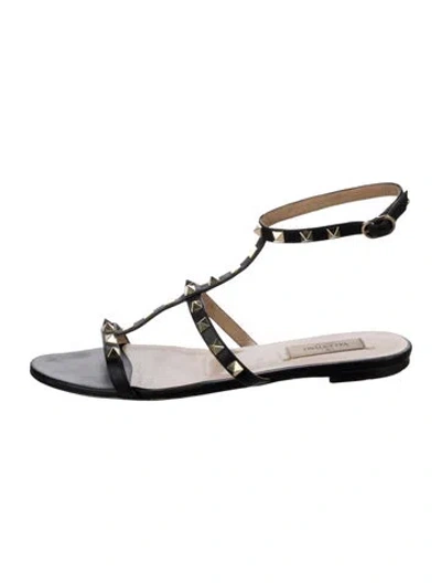 Pre-owned Valentino Garavani Rockstud Accents Leather Gladiator Sandals In Black