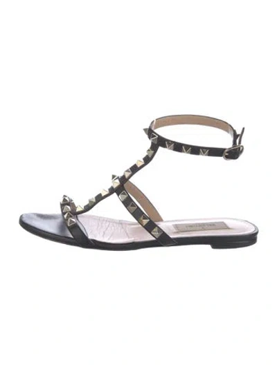 Pre-owned Valentino Garavani Rockstud Accents Leather Gladiator Sandals In Black