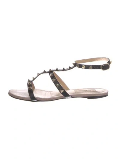 Pre-owned Valentino Garavani Rockstud Accents Leather Gladiator Sandals In Black
