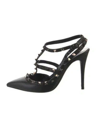 Pre-owned Valentino Garavani Rockstud Accents Leather Gladiator Sandals In Black