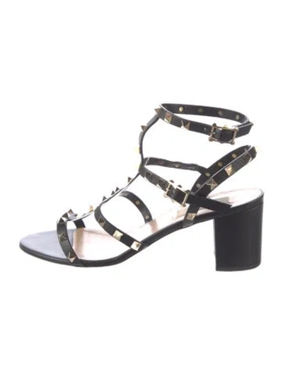 Pre-owned Valentino Garavani Rockstud Accents Leather Gladiator Sandals In Black