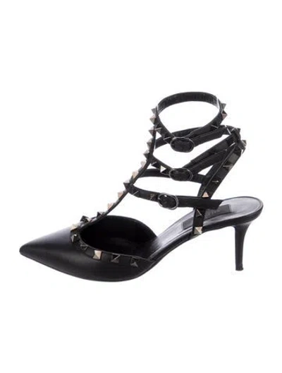 Pre-owned Valentino Garavani Rockstud Accents Leather Gladiator Sandals In Black