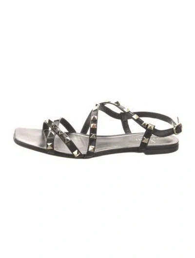 Pre-owned Valentino Garavani Rockstud Accents Leather Gladiator Sandals In Black