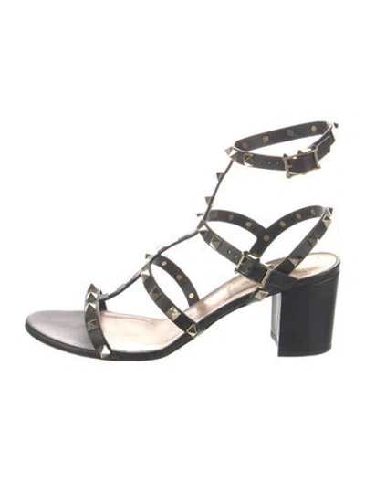 Pre-owned Valentino Garavani Rockstud Accents Leather Gladiator Sandals In Black