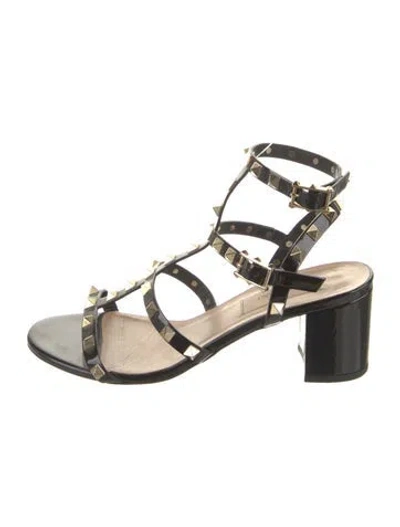 Pre-owned Valentino Garavani Rockstud Accents Leather Gladiator Sandals In Black
