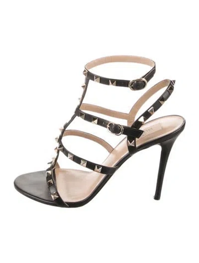 Pre-owned Valentino Garavani Rockstud Accents Leather Gladiator Sandals In Black