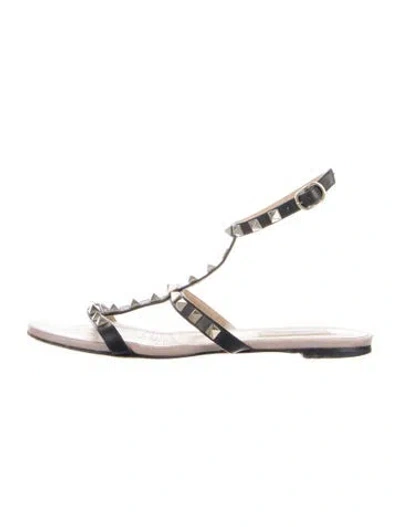 Pre-owned Valentino Garavani Rockstud Accents Leather Gladiator Sandals In Black