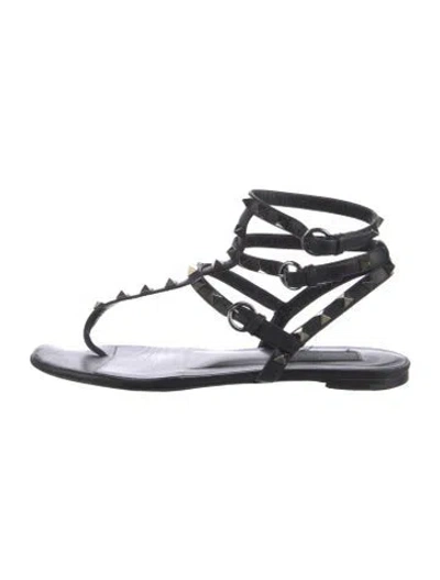 Pre-owned Valentino Garavani Rockstud Accents Leather Gladiator Sandals In Black