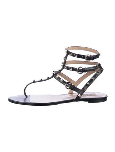 Pre-owned Valentino Garavani Rockstud Accents Leather Gladiator Sandals In Black