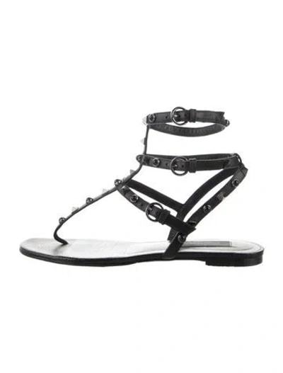 Pre-owned Valentino Garavani Rockstud Accents Leather Gladiator Sandals In Black