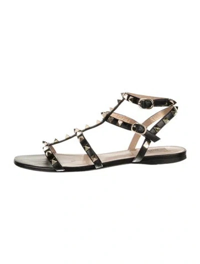Pre-owned Valentino Garavani Rockstud Accents Leather Gladiator Sandals In Black