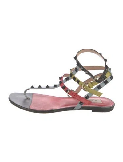 Pre-owned Valentino Garavani Rockstud Accents Leather Gladiator Sandals In Black