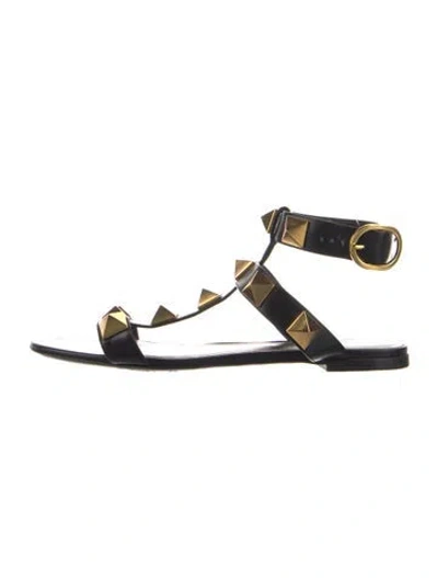 Pre-owned Valentino Garavani Rockstud Accents Leather Gladiator Sandals In Black