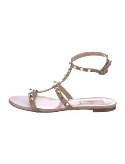 Pre-owned Valentino Garavani Rockstud Accents Leather Gladiator Sandals In Black
