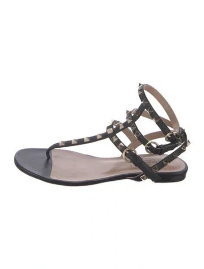 Pre-owned Valentino Garavani Rockstud Accents Leather Gladiator Sandals In Black