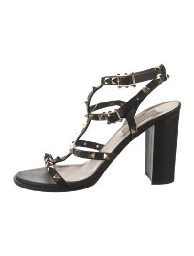 Pre-owned Valentino Garavani Rockstud Accents Leather Gladiator Sandals In Black