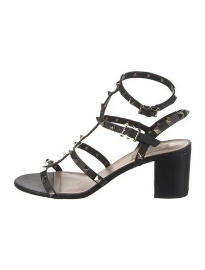 Pre-owned Valentino Garavani Rockstud Accents Leather Gladiator Sandals In Black