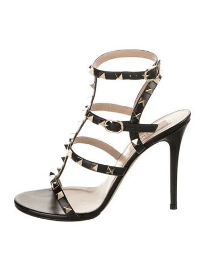 Pre-owned Valentino Garavani Rockstud Accents Leather Gladiator Sandals In Black