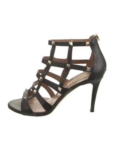 Pre-owned Valentino Garavani Rockstud Accents Leather Gladiator Sandals In Black
