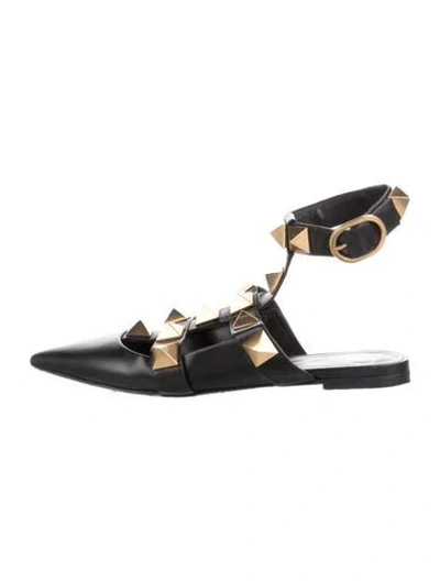 Pre-owned Valentino Garavani Rockstud Accents Leather Gladiator Sandals In Black
