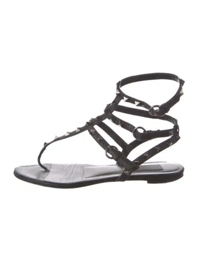 Pre-owned Valentino Garavani Rockstud Accents Leather Gladiator Sandals In Black