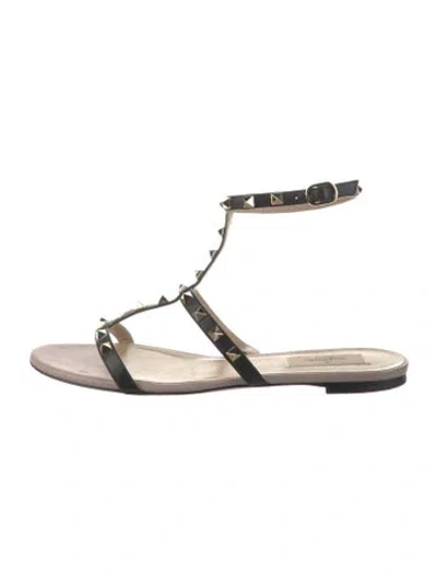 Pre-owned Valentino Garavani Rockstud Accents Leather Gladiator Sandals In Black