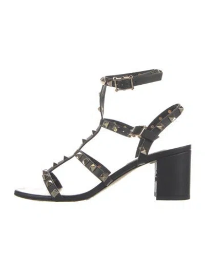 Pre-owned Valentino Garavani Rockstud Accents Leather Gladiator Sandals In Black
