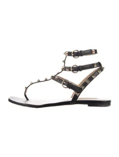 Pre-owned Valentino Garavani Rockstud Accents Leather Gladiator Sandals In Black