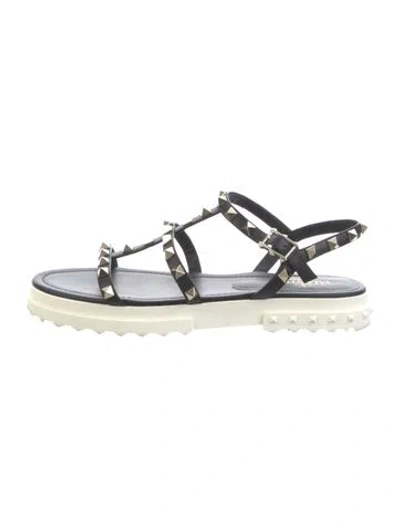 Pre-owned Valentino Garavani Rockstud Accents Leather Gladiator Sandals In Black