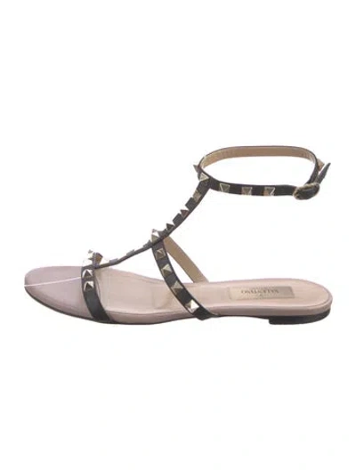Pre-owned Valentino Garavani Rockstud Accents Leather Gladiator Sandals In Black