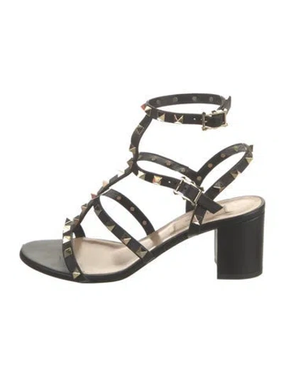 Pre-owned Valentino Garavani Rockstud Accents Leather Gladiator Sandals In Black