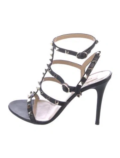 Pre-owned Valentino Garavani Rockstud Accents Leather Gladiator Sandals In Black