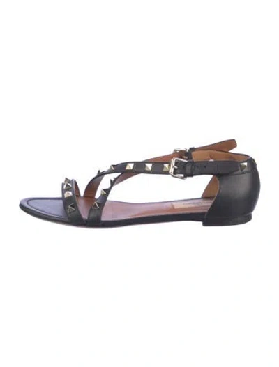 Pre-owned Valentino Garavani Rockstud Accents Leather Gladiator Sandals In Black