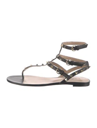 Pre-owned Valentino Garavani Rockstud Accents Leather Gladiator Sandals In Black