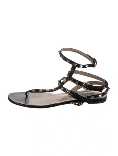 Pre-owned Valentino Garavani Rockstud Accents Leather Gladiator Sandals In Black