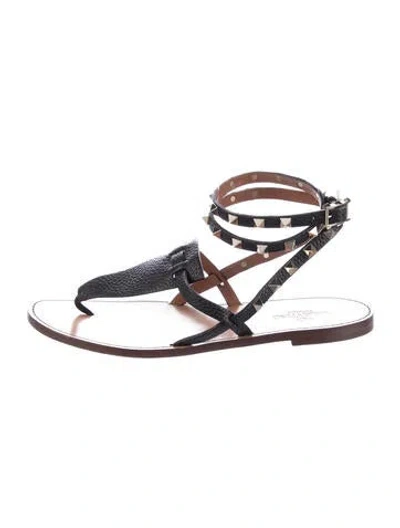 Pre-owned Valentino Garavani Rockstud Accents Leather Gladiator Sandals In Black