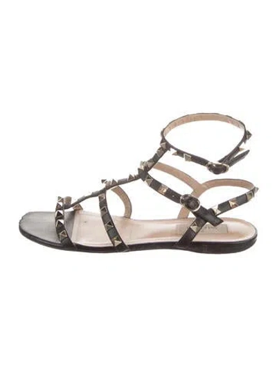 Pre-owned Valentino Garavani Rockstud Accents Leather Gladiator Sandals In Black