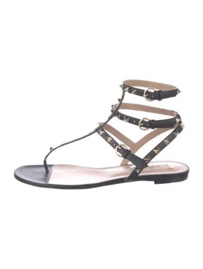 Pre-owned Valentino Garavani Rockstud Accents Leather Gladiator Sandals In Black