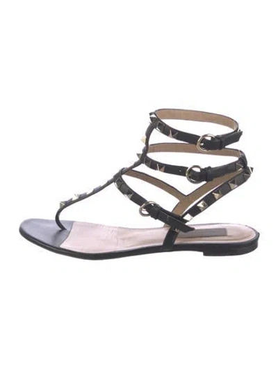 Pre-owned Valentino Garavani Rockstud Accents Leather Gladiator Sandals In Black