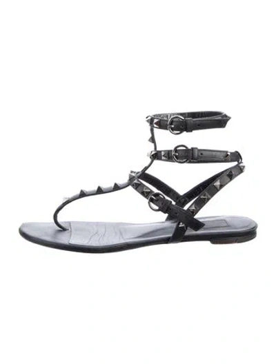 Pre-owned Valentino Garavani Rockstud Accents Leather Gladiator Sandals In Black