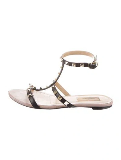 Pre-owned Valentino Garavani Rockstud Accents Leather Gladiator Sandals In Black