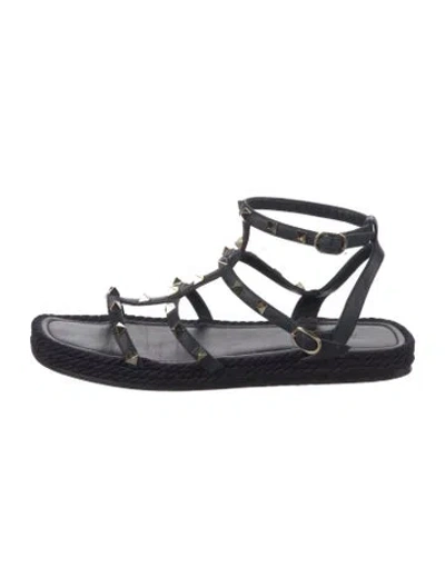 Pre-owned Valentino Garavani Rockstud Accents Leather Gladiator Sandals In Black