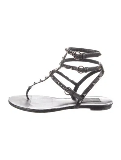 Pre-owned Valentino Garavani Rockstud Accents Leather Gladiator Sandals In Black