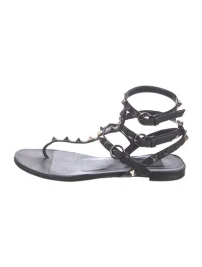Pre-owned Valentino Garavani Rockstud Accents Leather Gladiator Sandals In Black
