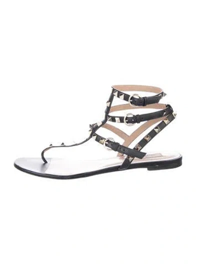 Pre-owned Valentino Garavani Rockstud Accents Leather Gladiator Sandals In Black