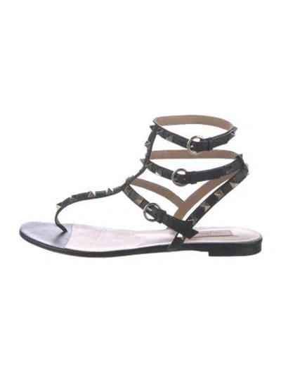 Pre-owned Valentino Garavani Rockstud Accents Leather Gladiator Sandals In Black