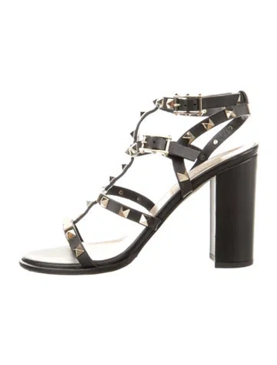 Pre-owned Valentino Garavani Rockstud Accents Leather Gladiator Sandals In Black