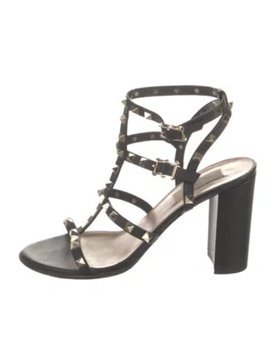 Pre-owned Valentino Garavani Rockstud Accents Leather Gladiator Sandals In Black