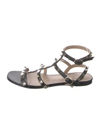 Pre-owned Valentino Garavani Rockstud Accents Leather Gladiator Sandals In Black